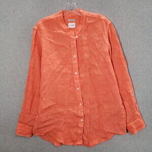 Andrea Fenzi Women Top 48 Coral Linen Button Up Shirt Long Sleeve